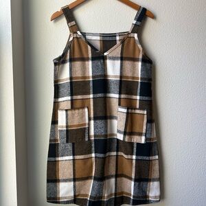 Plaid V-Neck Mini Pinafore Dress